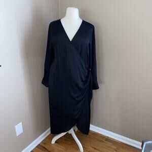 DKNY Black Unlined Long Sleeve V-Neck Faux Wrap Dress Woman’s Plus Size 20W